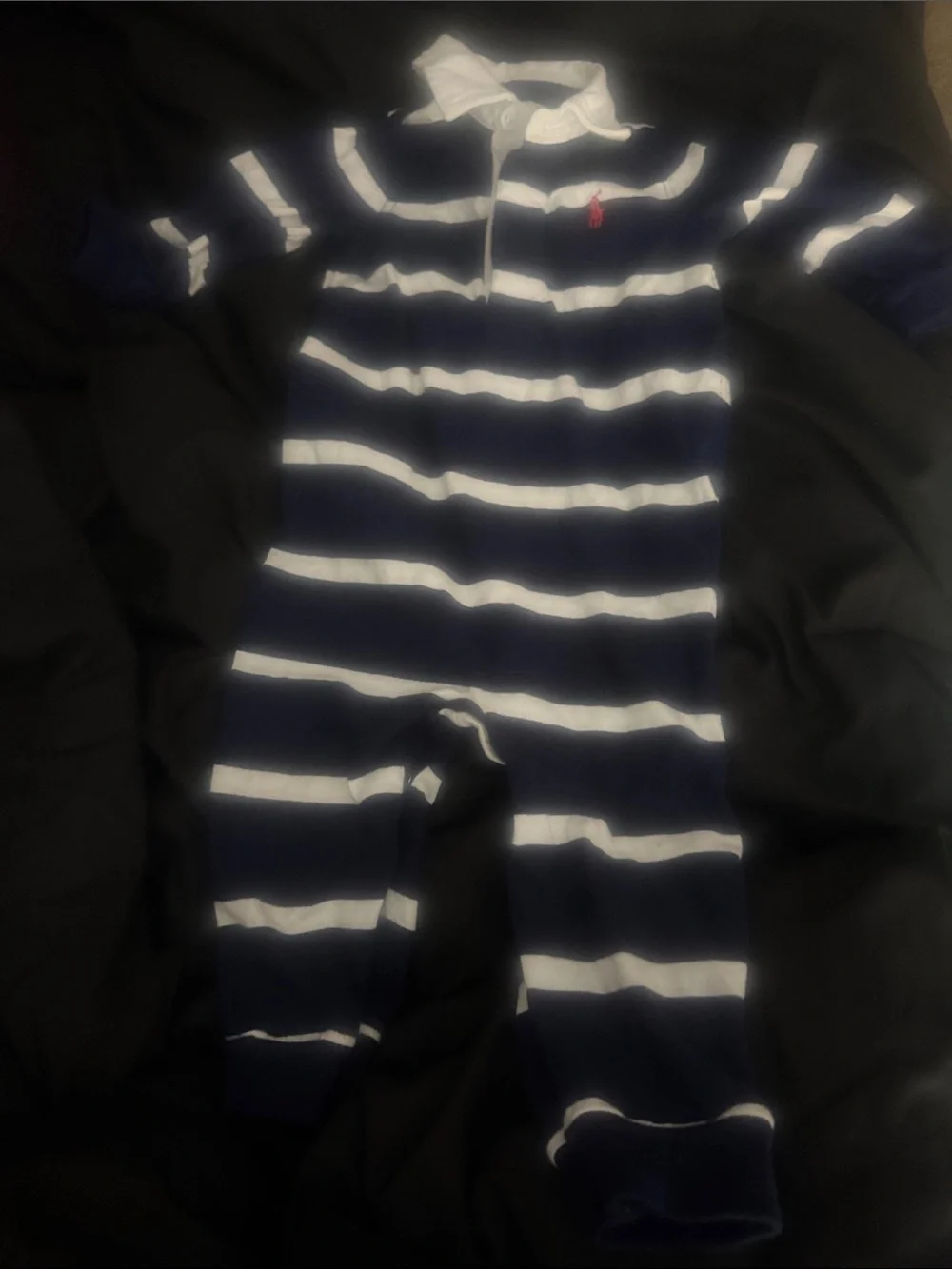 Polo by Ralph Lauren Navy & White Striped Cotton Footie